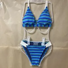 デフィリアス 青と白と緑のストライプ ビキニ セパレート水着 M 新品