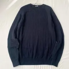 【ユニクロ】リブニット コットンセーター ラグランスリーブ クルーネック L