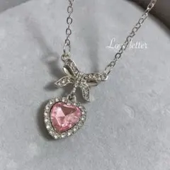 No.371A キラキラハートリボンピンクビジューネックレス 韓国 量産型 地雷