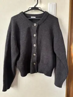 GUミドルゲージクルーネックカーディガン ダークグレー