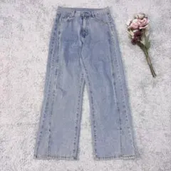 グレイル　フロントスリットハイウエストデニムパンツ　ケミカルブルー　M