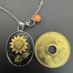 加賀象嵌 ひまわりネックレス 純金使用 サージカルステンレス 桃珊瑚付 桐箱のサムネイル
