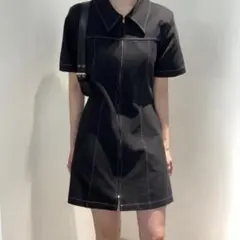 ブラックジッパーミニワンピース 半袖