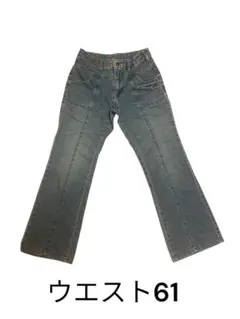 ウエスト61cm ライトブルーデニム フレアパンツ