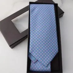 デッドストック品 ダンヒル シルク製 ネクタイ 青 ピンク模様