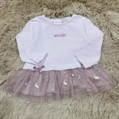 Mezzo Piano ウサギ刺繍チュール切替長袖Ｔシャツ ピンク 80
