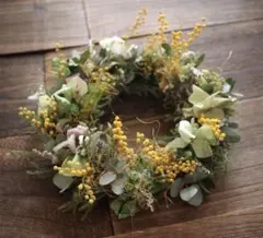 ミモザと紫陽花の春の花冠リース✳︎ドライフラワー◎24センチ