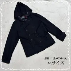 【SII・SADHU】 新品 フード付きPコート M 黒 ピーコート ダブルのサムネイル