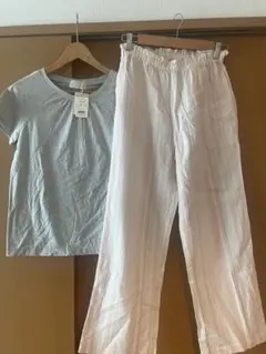 綿100%ステテコTシャツとストライプパンツのセット　夏　パジャマ　部屋着