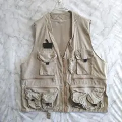 S1842　フィッシングベスト　L　黄土色　タグ無し　US古着