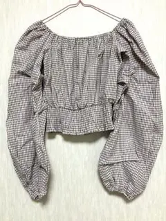 GRL チェック柄 オフショルダー 長袖 ブラウス