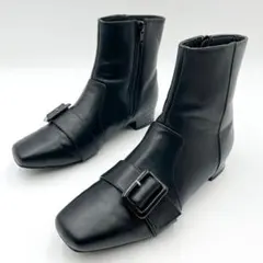 美品 セセンタ ショートブーツ サイドジップ ベルト 黒 S Y1472