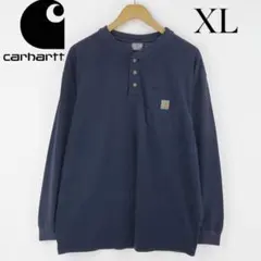 Carhartt ヘンリーネック 肉厚 長袖 Tシャツ ロンT XL ネイビー