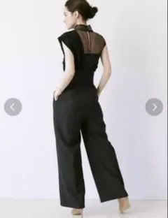 美品】パールビジューネックワイドベアオールインワン - メルカリ