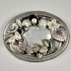 ヴィンテージ調 2WAY ブローチ＆ペンダントトップ パール×フラワー装飾