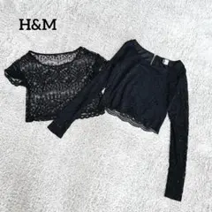 H&M レーストップス 2点セット シースルー カーディガン 春夏 ブラックのサムネイル