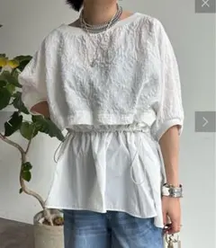 LHELBIE レルビエ　ジャガードドッキングドロストトップス　半袖　ブラウスのサムネイル