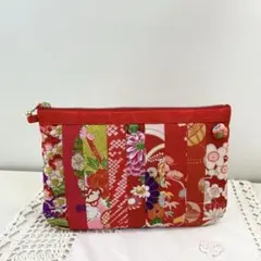 ファスナーポーチ*和雑貨*花ボタン*通帳ケース*着物リメイク