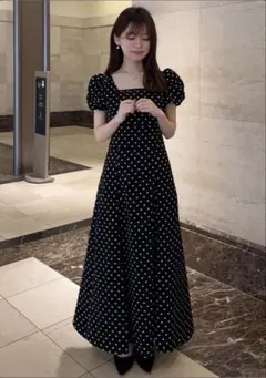 GRL ドット柄バルーンスリーブフレアワンピース[ru1163]