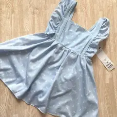 新品　水色 ネコ柄　フリル付き ワンピース水着 100cm