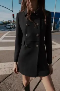 ZARA ウール混紡ショート丈ダブルブレストコート L
