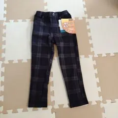 黒×グレー系チェック柄 裏起毛ストレッチパンツ 120