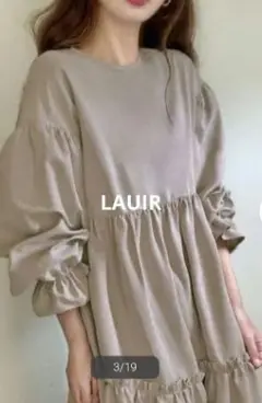 LAUIR 長袖バックリボンティアードワンピース M グレー 新品タグ付き