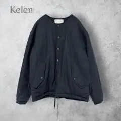 【Kelen ケレン】　ノーカラー　ウールジャケット　中綿　裏地キルティング　黒のサムネイル