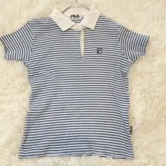 FILA フィラ♡リブポロシャツ マルチボーダー 半袖 レディース　Y2K M