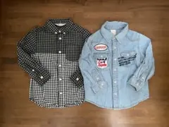 キッズ 長袖シャツ 2枚セット 100 H&M チェックシャツ デニムシャツ