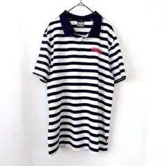 人気色 PUMA プーマ ロゴマーク ボーダー ポロシャツ S 白 紺