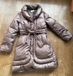 ブラウン ダウンコート　ブラウン　スタンドカラー ロングコート　　Lサイズ