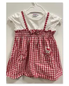 ハンドメイド犬服キュート向き合うウサギと花柄・赤ギンガムチェック フリルお袖付き ハンドメイド犬服キュート向き合うウサギと花柄・赤ギンガムチェック