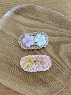 3cm☆ハンドメイド パッチンピン 2個セット【四角ベージュ&ピンク】