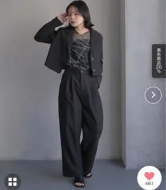 cherialla黒のプリーツ入りワイドパンツ