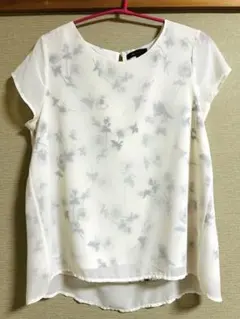 【美品】m.f.editorial 花柄 半袖 ブラウス シフォン ホワイト Lのサムネイル