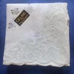 CELINE 花柄刺繍 レースハンカチ