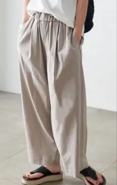 新品タグ付⭐︎ウォッシャブルコットンリネンVISワイドパンツ　グレー　サイズ40