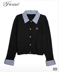 SHEIN Fiorisel ケーブルニット ストライプ襟付きトップス
