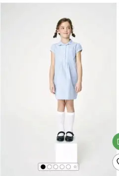 nextブルー コットンリッチ ボタンフロント レース ギンガム スクールドレス