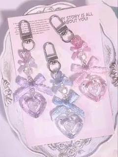 ♡再販♡ ビーズキーホルダー ピンク 水色 紫 チャーム コレクトブック