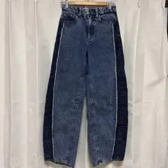 GU異素材切り替えダークブルーデニムパンツ