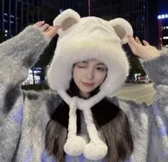 ファー　耳付き　フード　帽子　くま耳