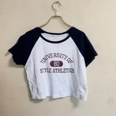 《GU》プリント 半袖Tシャツ XL ホワイト/ネイビー【XL】
