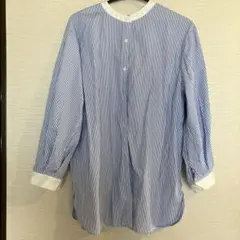 ストライプシャツ　バンドカラー　オーバーサイズ