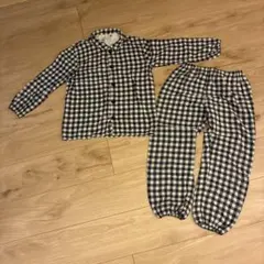 無印良品中古綿100%チェック柄長袖パジャマ 125-140