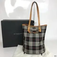 □ a355【バーバリーブルーレーベル】船型トートバッグ ノバチェック 
