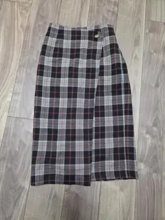 チェック柄タイトスカート 　巻きスカート風　M