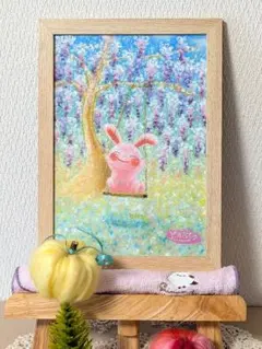L判サイズフレーム付き原画 パステル画 紫陽花に囲まれた猫 - メルカリ
