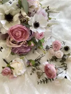 【美品】ウェディングブーケ・ブートニア・ヘアパーツセット